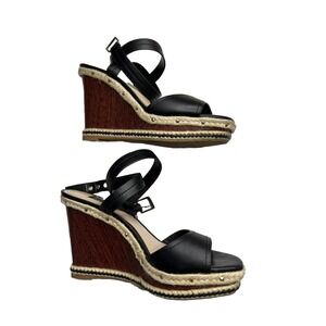 White House Black Market WHBM *Size 7 M*‎ Maisie Stitched Black Wedge Sandal